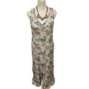 California girl button down tank dress womens 10 medium vintage floral cottage